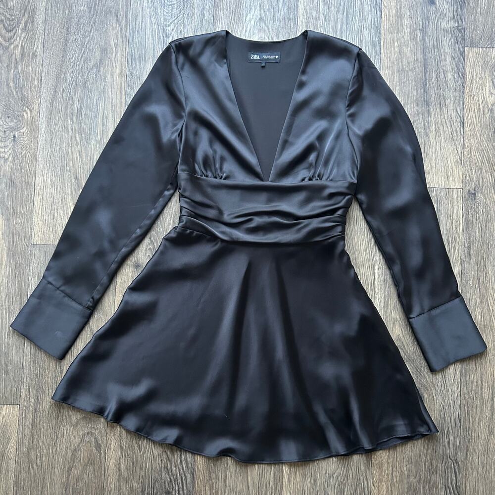 Zara Black Slinky V Neck Mini Dress Size Small